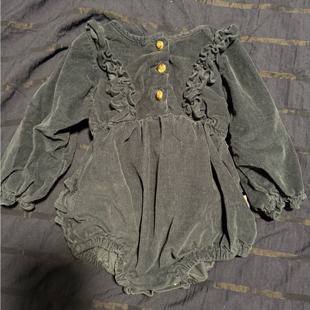 Ruffle Butts Navy corduroy waterfall bubble romper